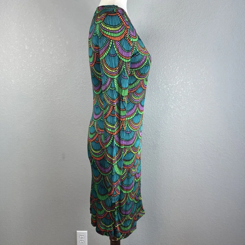 Custo Barcelona Long Sleeve Mini Dress Size 1 S Colorful Geometric Jersey V-Neck - Picture 5 of 6
